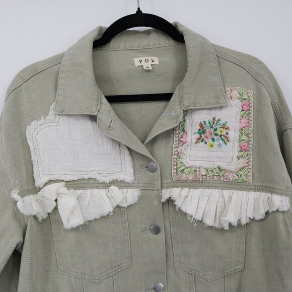 POL Jean Jacket Womens S Sage Green NWOT Cottagecore Boho Hippie Granny Eclectic - Picture 9 of 16